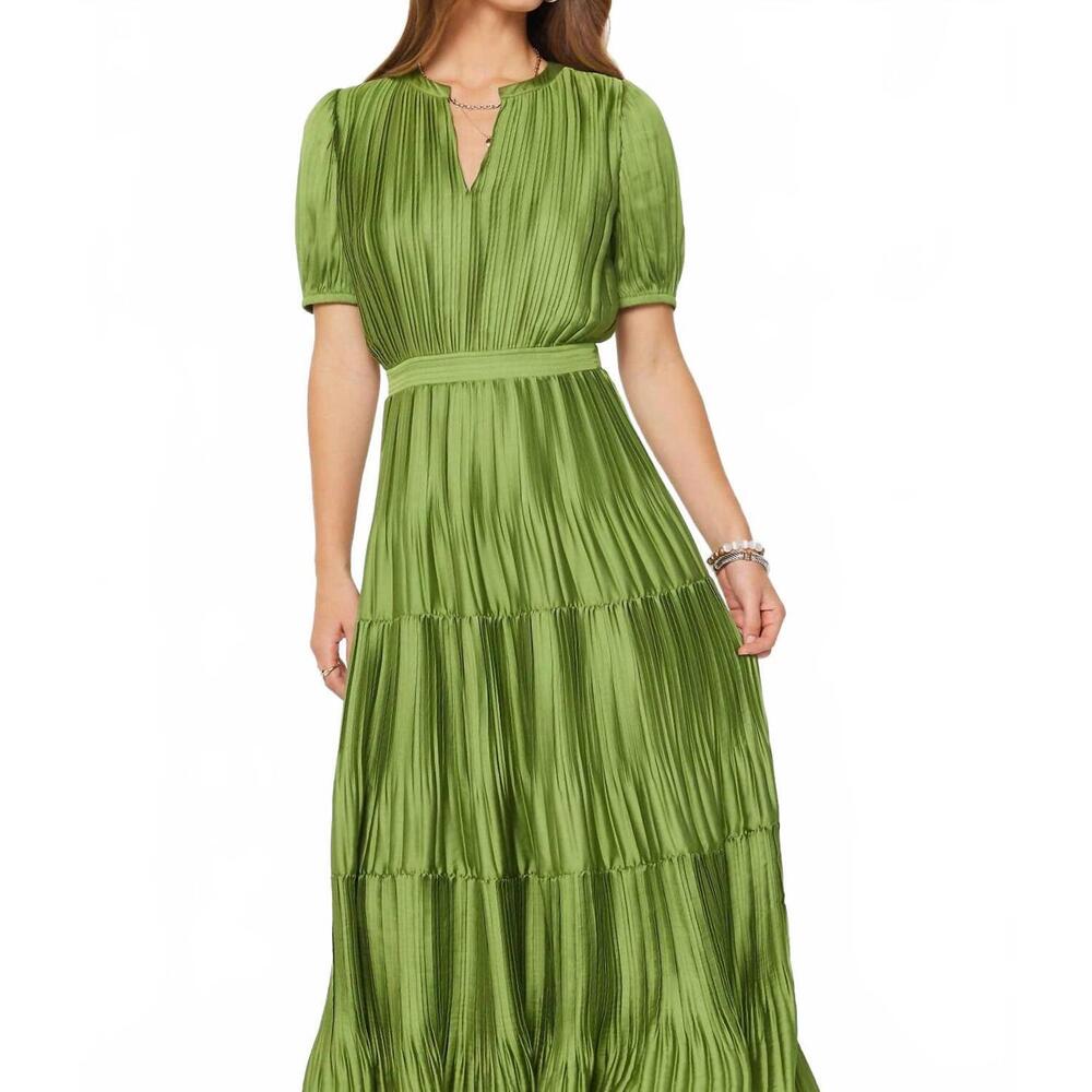 NEW CURRENT AIR pleated maxi dress in olive - Picture 4 of 5